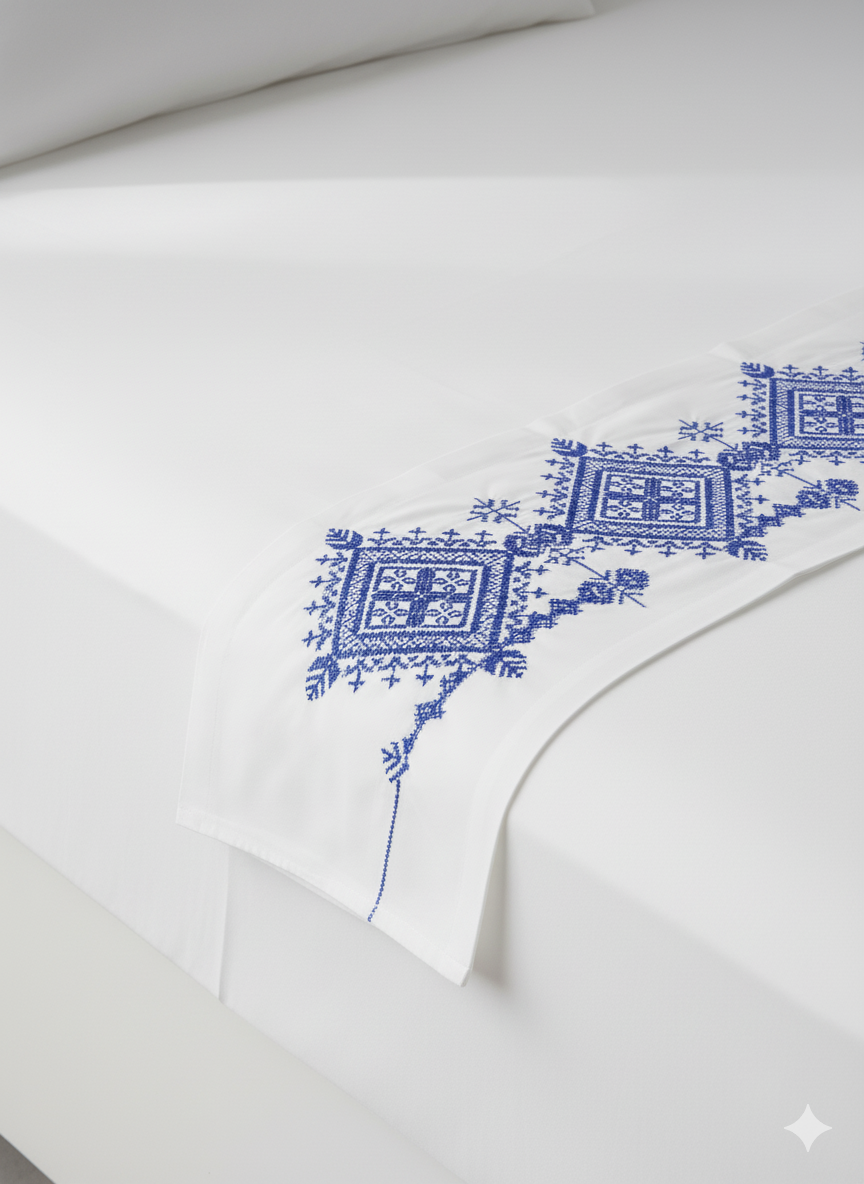 Drap Plat avec bordure délicate - Héritage Fès Classique