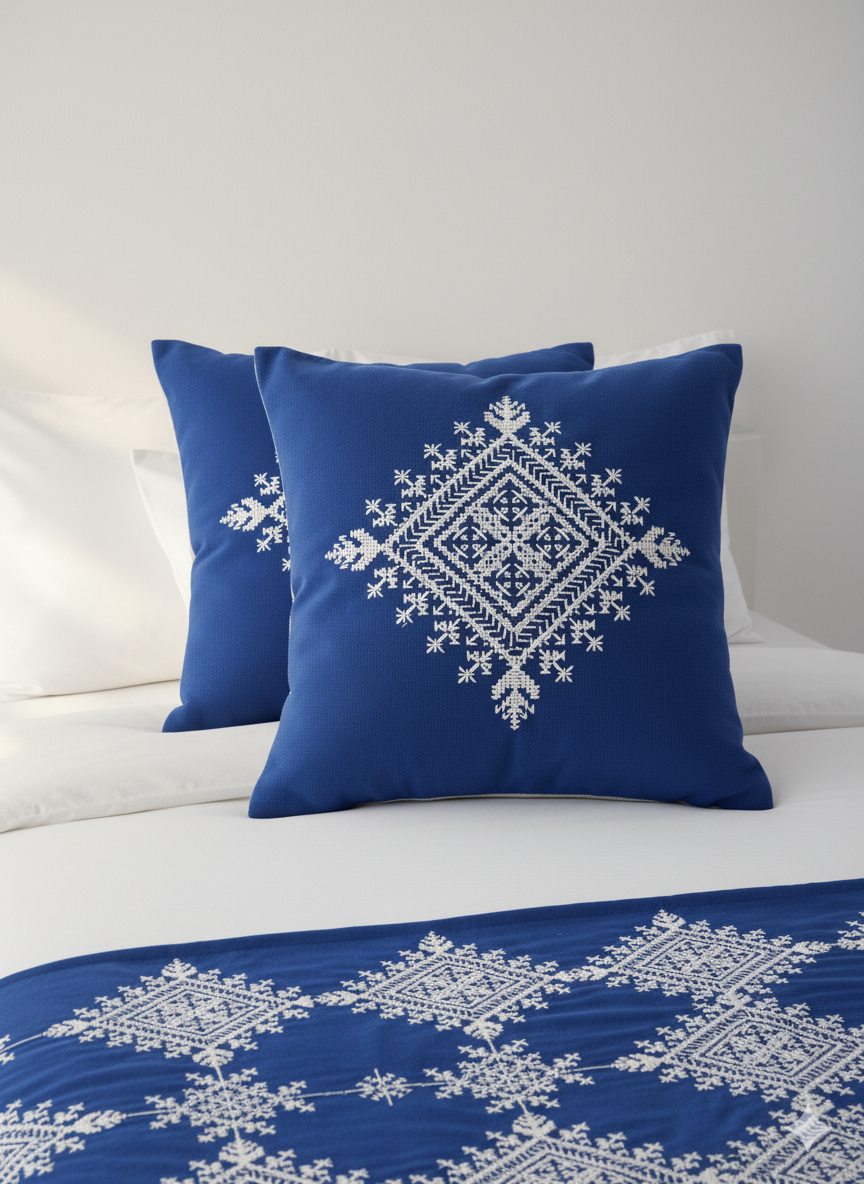 2 Coussins Décoratifs brodés en velours contrasté - Héritage Fès Classique